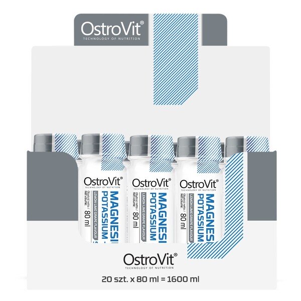 OstroVit Magnesium Kalium + B6-shotti, Sitruuna-Lime-Viinirypäle - 20 x 80 ml.