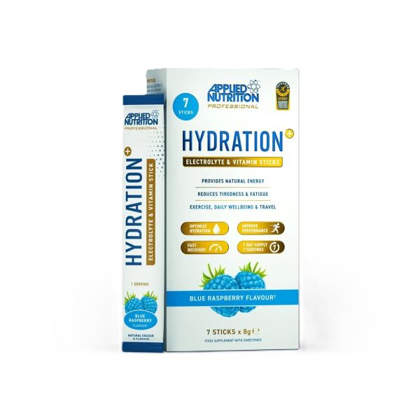 Applied Nutrition Hydration + Elektrolitai ir Vitaminų milteliai, mėlynosios avietės skonis, 7 vnt.