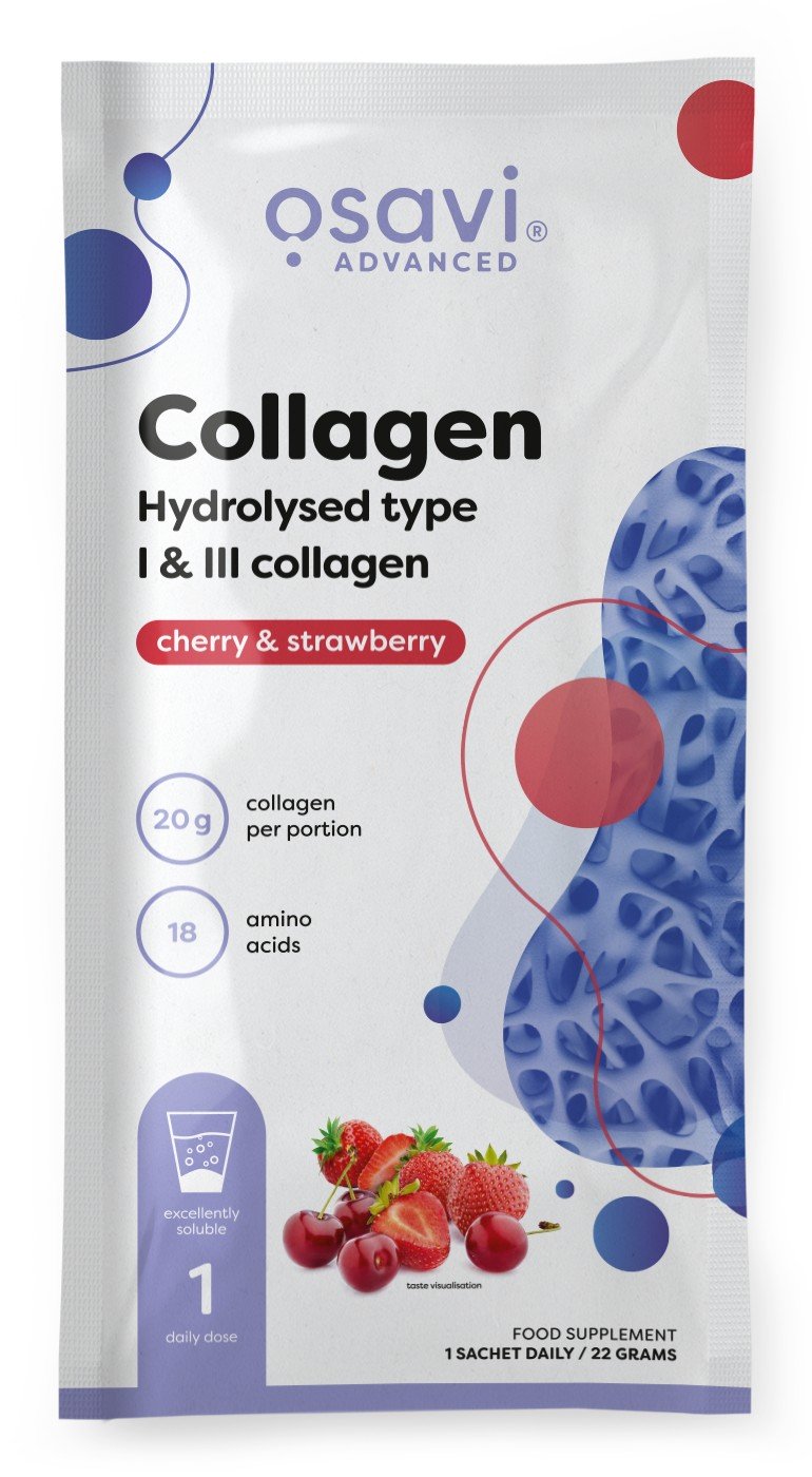 Osavi kolageno hydrolyzed tipo I ir III, vyšnios ir braškės, maisto papildas