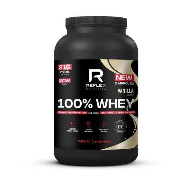 Reflex Nutrition 100% Whey, Vanilės skonio, maisto papildas, sporto papildas