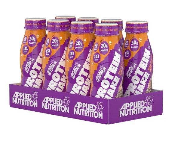 Applied Nutrition proteiinipitoinen pirtelö, kinuskibrownie (EAN 05056555202081) - 8 x 330 ml.