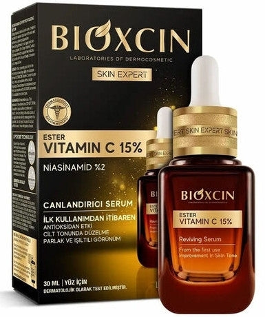 Bioxcin Skin Expert Ester Vitamin C 15% + Niacinamide 2% – kirkastava C-vitamiinia ja niasiiniamidia sisältävä kasvoseerumi, 30 ml