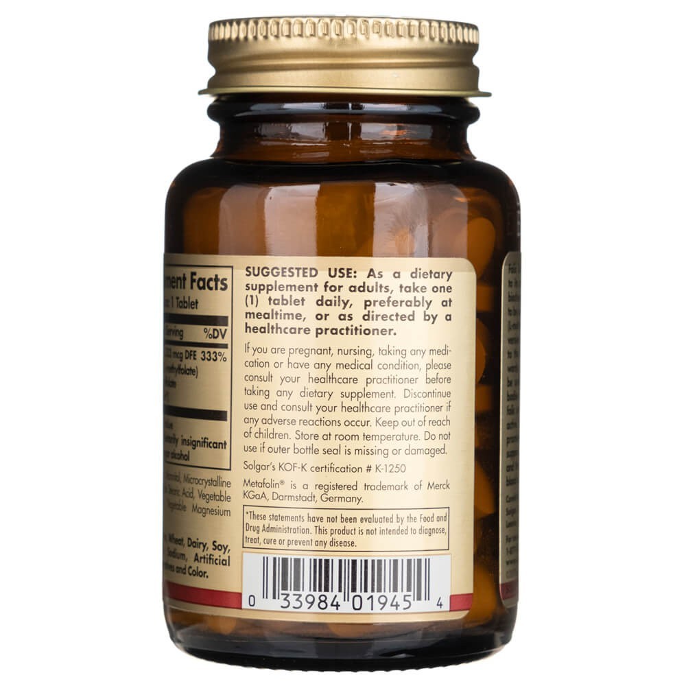 Dfe 800 Solgar Folaatti 1333 mcg DFE (Metafolin® 800 mcg) - 100 tablettia – Herbora